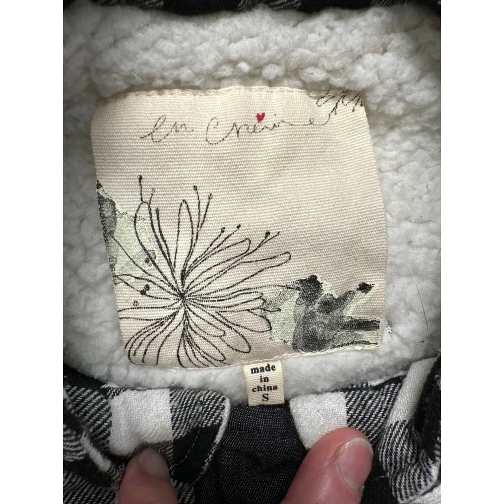En‎ Creme Buffalo Plaid Sherpa Lined Puffer Vest Black White Bandana Side Small